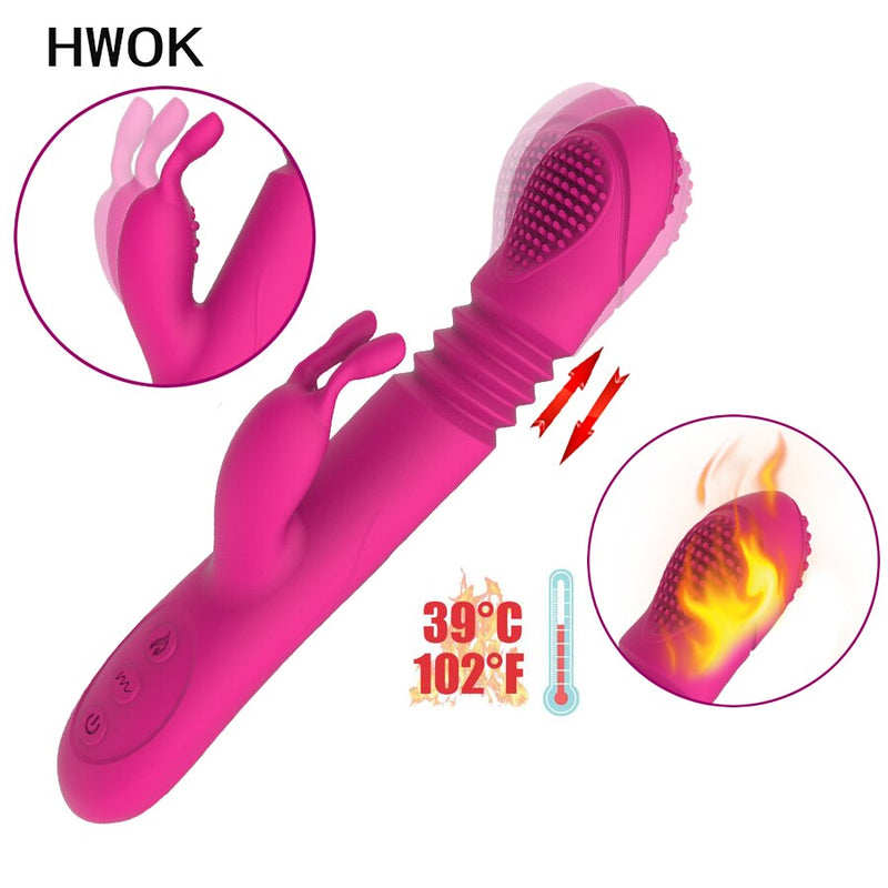 Heating Telescopic Rabbit Vibrator Rotating 10 mode Dildo Vibrator G Spot Clitoris Stimulator Adult Sex Toys for Woman