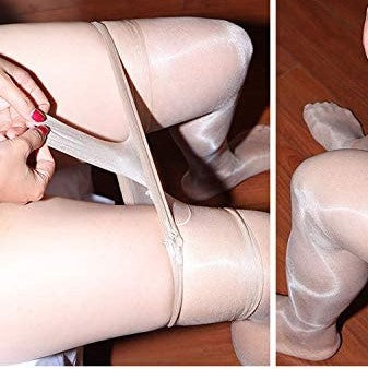 Oil Shine Black or Beige Encased Body Suit Pantyhose Tights With Open, Closed or Sheath Crotch For Woman