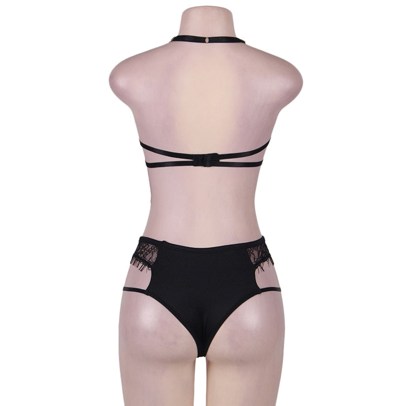 Women Lingerie Unlined Transparent Bra Sets Lenceria Sexy Solid 6XL Halter Push Up Plus Size Bra & Panty Sets