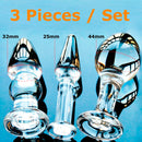 3pcs pyrex glass butt plugs set crystal anal dildo beads ball fake penis female masturbate sex toys kit for adult women men gay