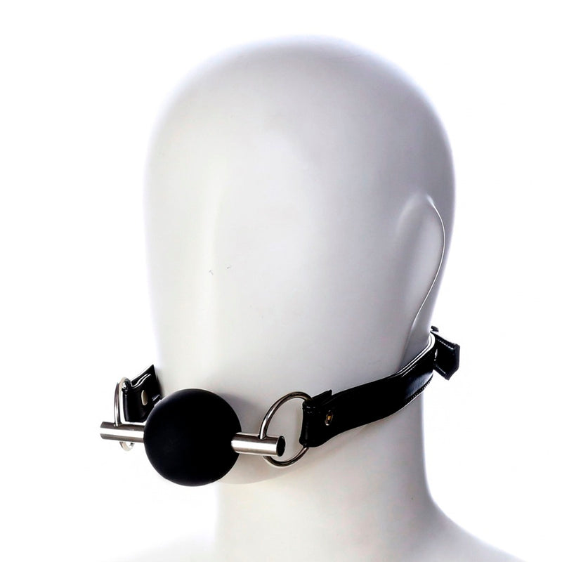 Black Steel Pipe Silicone ball open mouth gag PU leather head bondage restraint adult fetish oral sex SM game toy for women men