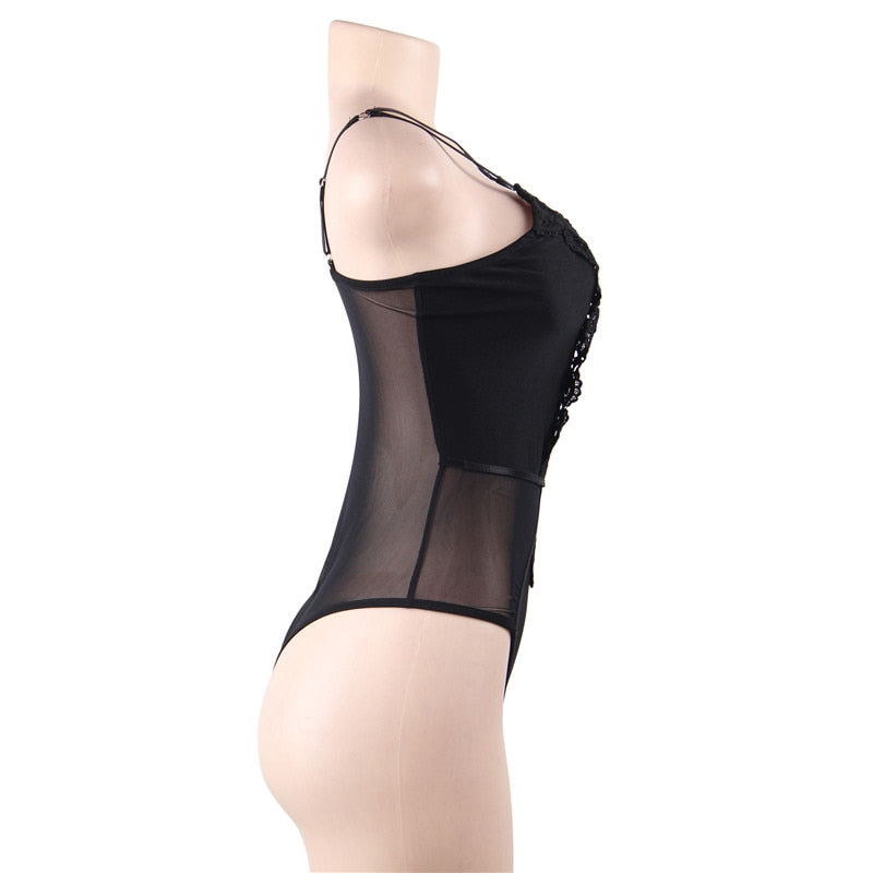 Black Mesh Bodysuit Strappy Skinny Body Dentelle Femme Transparent Lace Woman Body Top Short Jumpsuits For Women 2019 RS80817
