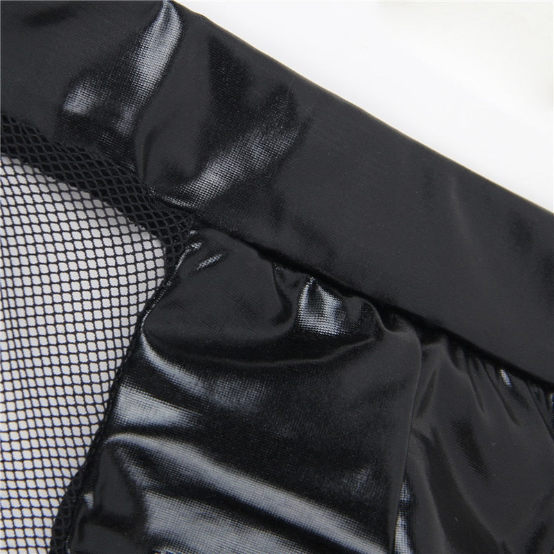 Ropa Interior Hombre Mesh See Through Hollow Out Sexy Boxershorts Men Briefs Black Leather Man Sex Underwear Lingerie MPS047