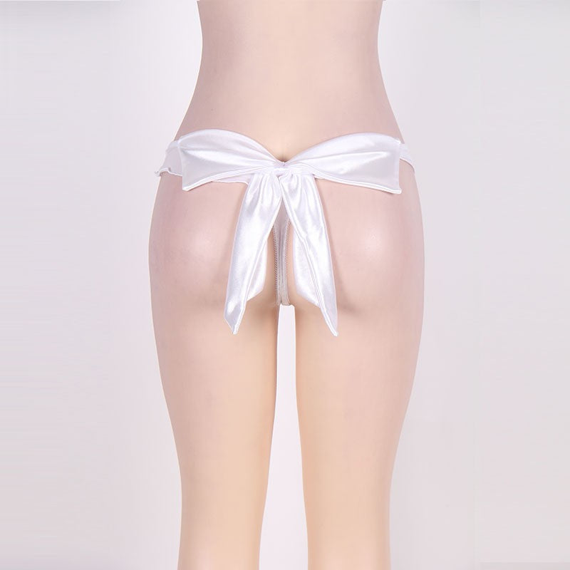 PS5082 Lolita Style Sexy Mesh Big Bow Ruffled Thong Plus Size Vagina Panty Solid Ladies Underwear 2016 Cute Erotic Vagina Panty