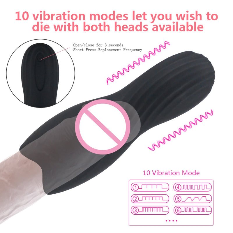 10 Modes Glans Vibrator Penis Massager Exerciser Male Masturbator Delay Ejaculation Last Trainer Adult Sex Toys for Men Sex Shop