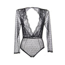 Deep V Neck Lace Bodysuit Long Sleeve Backless Skinny Mid Waist Stretchy Lace Body Mujer Top Sheer Mesh Bodysuit Women RS80776