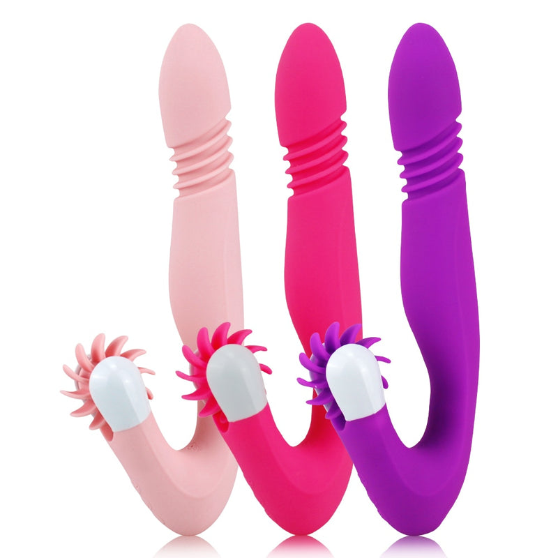 Telescopic Rotation Big Dildo Vibrator Oral Sex Tongue Licking Anal Vaginal Massage Clitoris Stimulator Sex Toys for Women