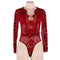 Bodies Ladies V Neck Body Dentelle Femme Black Red Long Sleeve Mesh Plus Size Transparent Sexy Bodysuit Women Rompers RS80588