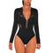 Female Body For Women Black Solid Long Sleeve Mesh Bodysuit Sexy Transparent Button Woman Body Top O Neck Skinny Bodysuit RS8075