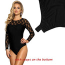 Long Sleeve Bodysuit Black Mesh Body Mujer Women Romper Plus Size Transparent Sexy Lace Bodysuit Casual O Neck Jumpsuits RS8037