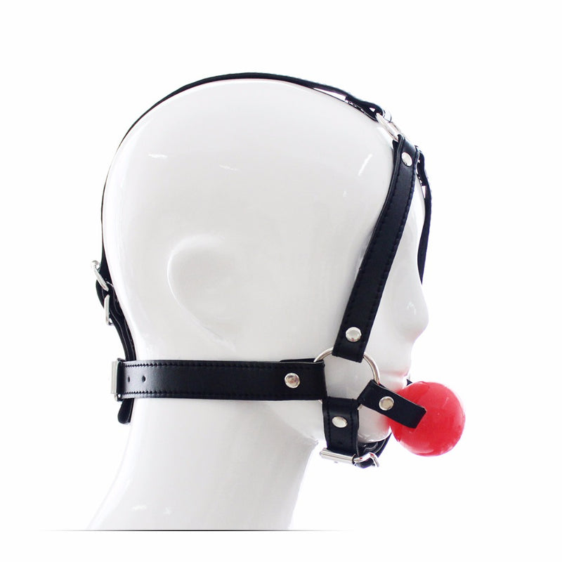 PU Leather head harness bondage open mouth gag restraint red silicone ball adult fetish SM sex game toys for women men couple