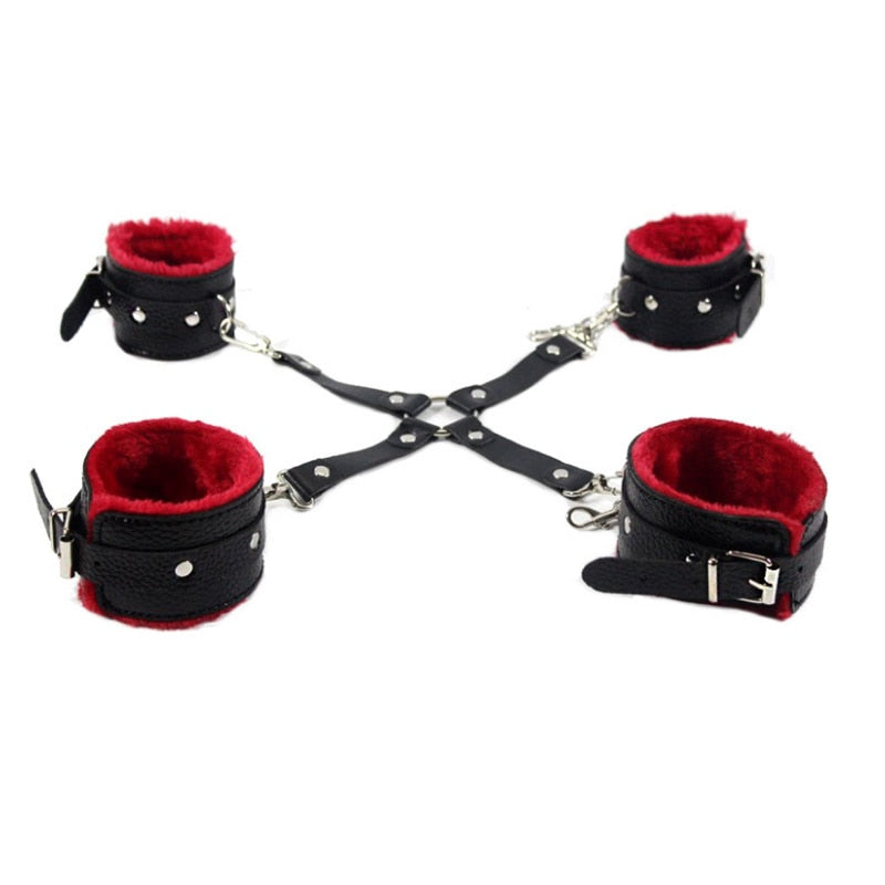 Adult Games BDSM Bondage Restraint Belt 10pcs/set Sex Handcuffs Nipple Clamp Whip Collar Love Kit Sex Toys for Couples