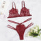 Women's Lingerie Bra Set Cute Flower Applique Sheer Cut-Out Sling Sexy Lace Underwear Set Bra and Panty Sets Brief Lingerie Red