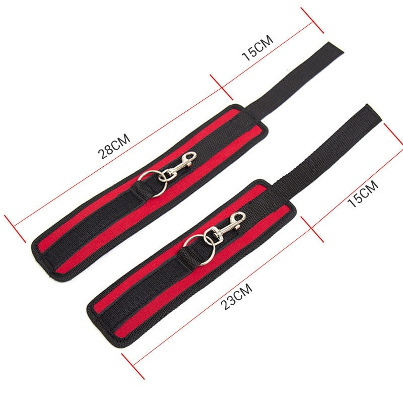 Red & Black BDSM Handcuffs With Straps