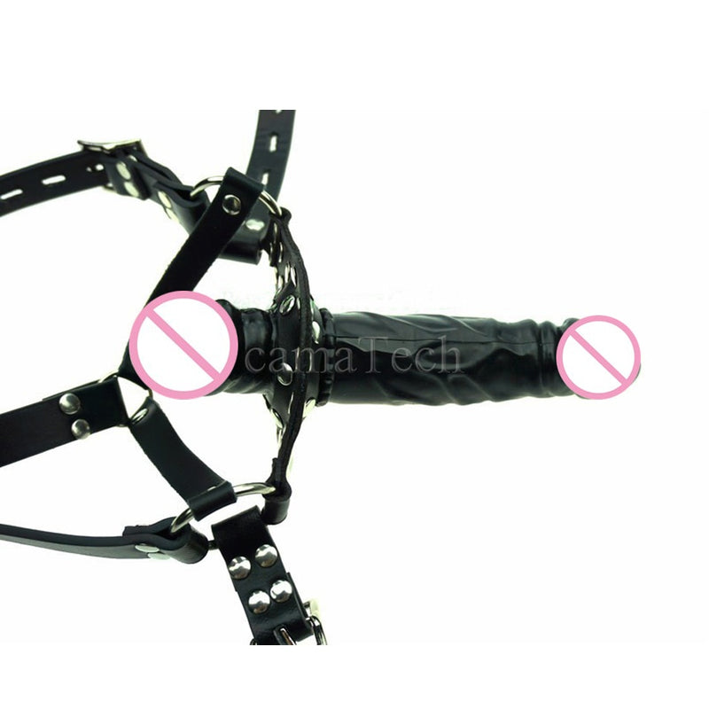 camaTech Double-Ended Dildos Gag Strap On Head Harness Mouth Penis Apertural Plug Strapon Lesbian Dong Leather Bondage Sex Toys
