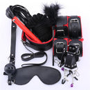 10 Pcs Bondage Set With Hand Cuffs Foot Cuff Whip Rope Blindfold & More...