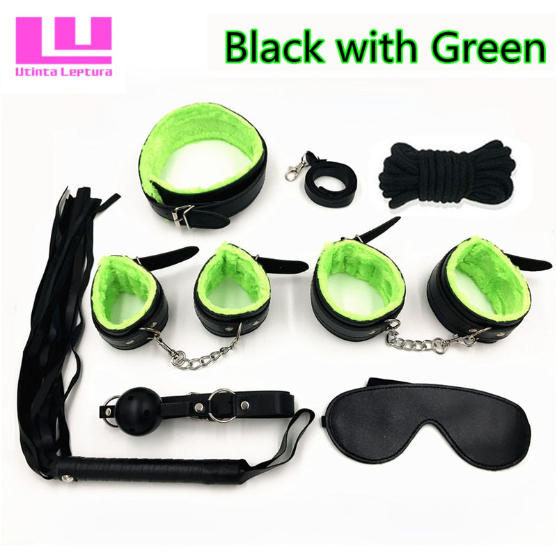 Utinta Leptura Sex Bondage Kit 7 Pcs Adult Games Set Handcuff Footcuff Whip Rope Blindfold for Couples Erotic Toys Sex Products