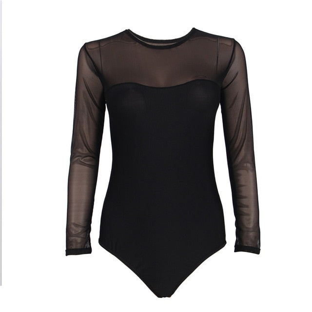 Elastic Body Suit Sexy Sleepwear Femme Black Bodysuit XL 3XL 5XL Long Sleeve Playsuit Mesh Women Body Feminino Jumpsuit RS80373