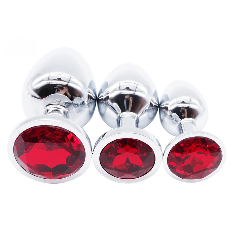 3 Piece - Small Stainless Steel Jeweled Butt Plugs