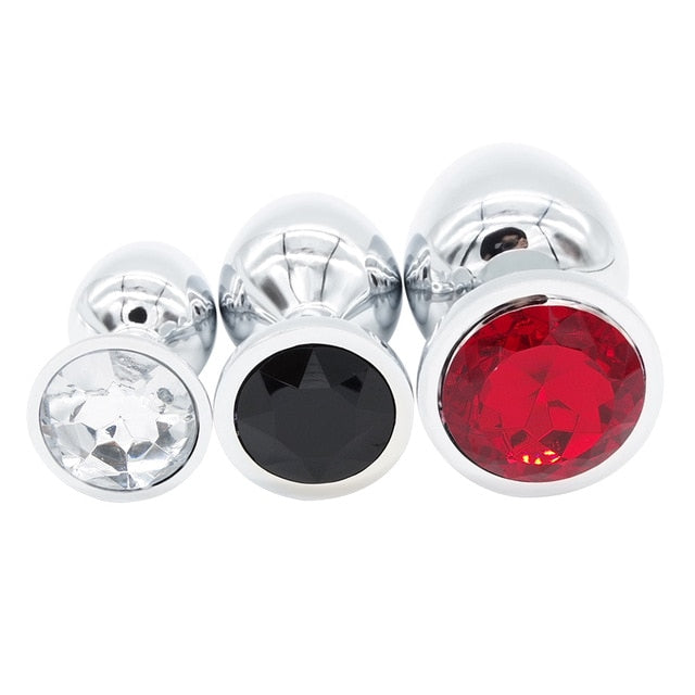 3 Piece - Small Stainless Steel Jeweled Butt Plugs
