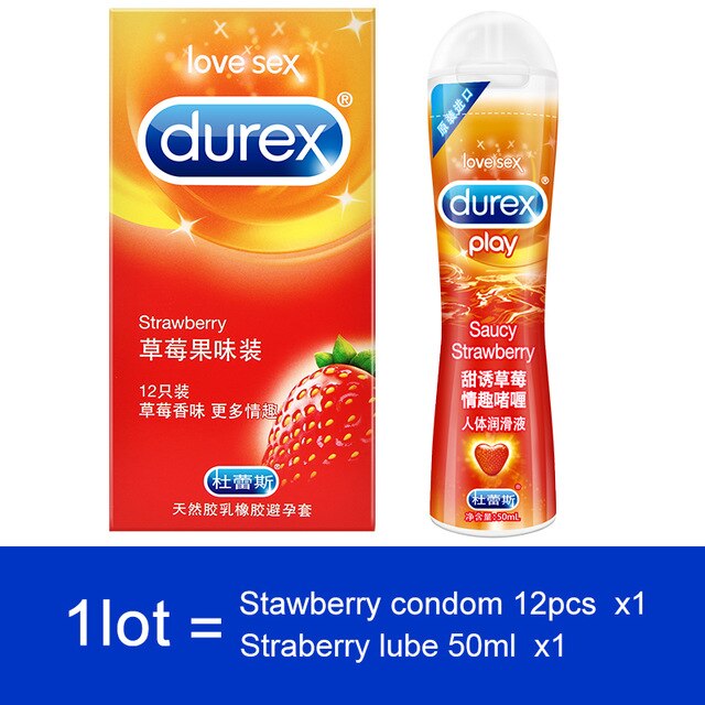 Durex Strawberry Combination XXL Size Condom Lubricant Oral Anal Vaginal Natural Latex Sex Toys Intimate Products for Couples