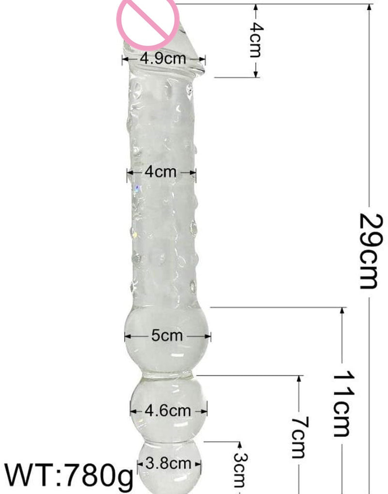 Huge 12 x 2.2 Inch Large Glass Dildo +3 Anal Beads