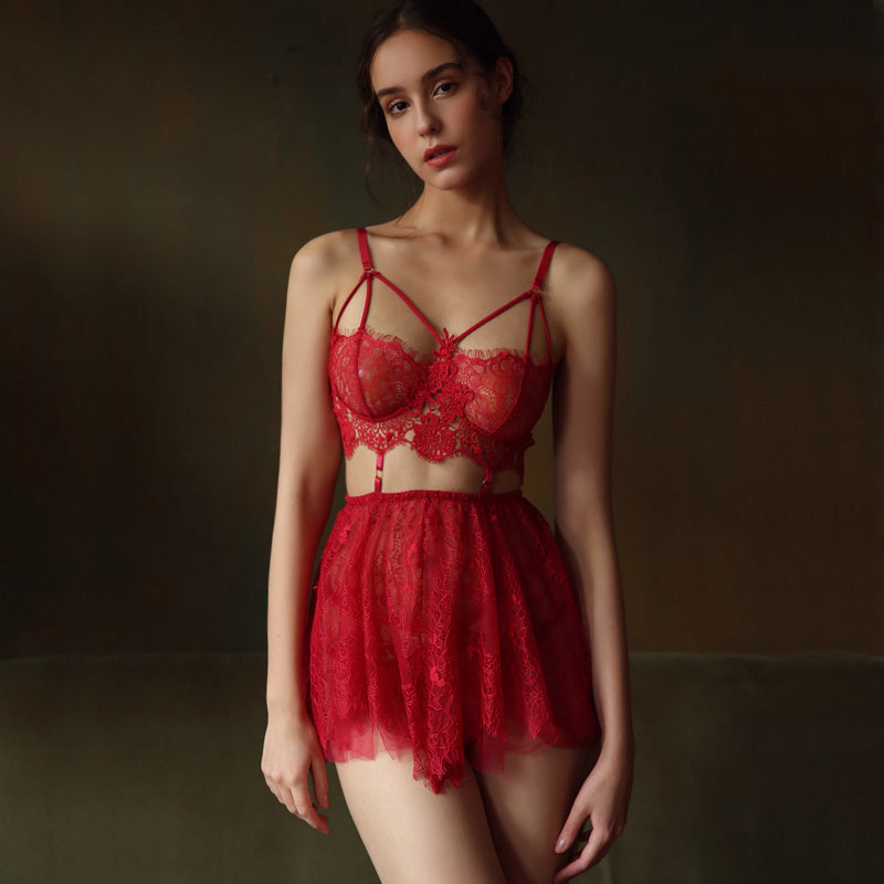 SP&CITY Summer Vintage Erotic Sexy Pajamas Women Thin Floral Lace Transparent Camisole Sleepskirt Hollow Out Lingerie Sleepwear