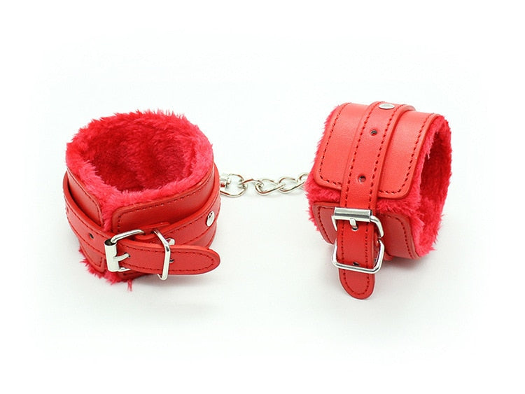 PU Leather Plush Handcuffs Restraints Bondage Anklet Cuffs Slave Roleplay Legcuffs BDSM Game Sex Toys For Couples
