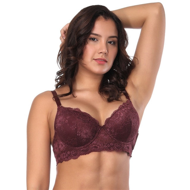 Lace Bralette Push Up Bra 85E 90E 85D 90D Big Size Brassiere Femme Intimates Sexy Underwire Floral Nylon Brasier Mujer BS4041