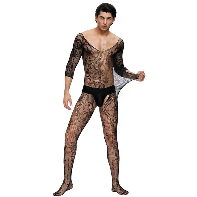 Sexy Men Sissy Body stocking Gay Bodystockings Lingerie Bodysuit Crotchless Transparent Pantyhose Gay Underwear Tights MPS158