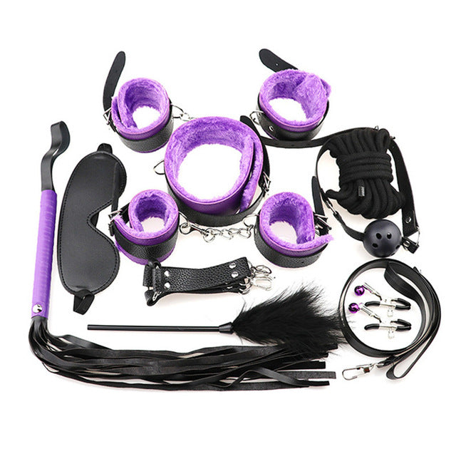 Adult Sex Toys For Woman Red Leather Leopard SM Sexy Product Porno Erotic Bdsm Bondage Whip + Handcuffs + Nipple Clamp CS80719