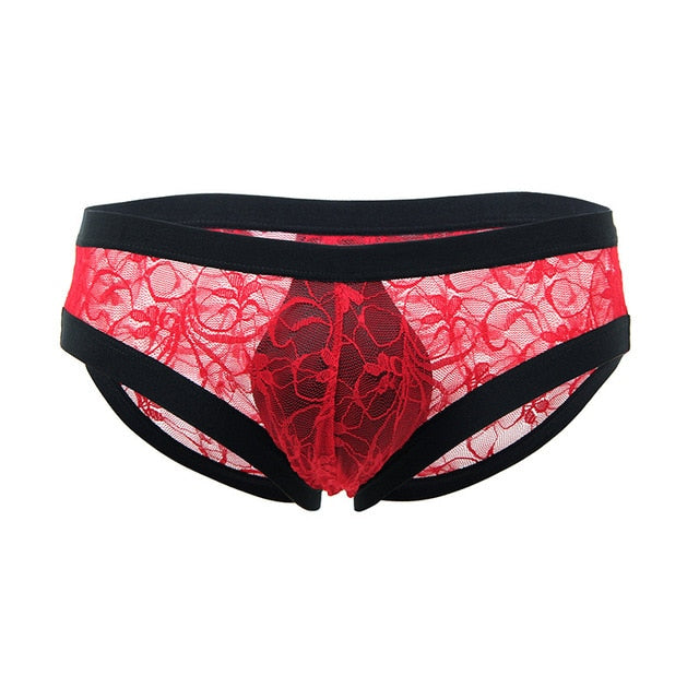 Sexy Men Underwear Lace Floral Low Waist Cuecas Homem Ropa Interior Hombre Hot Transparent See Though Male Lingerie MPS070