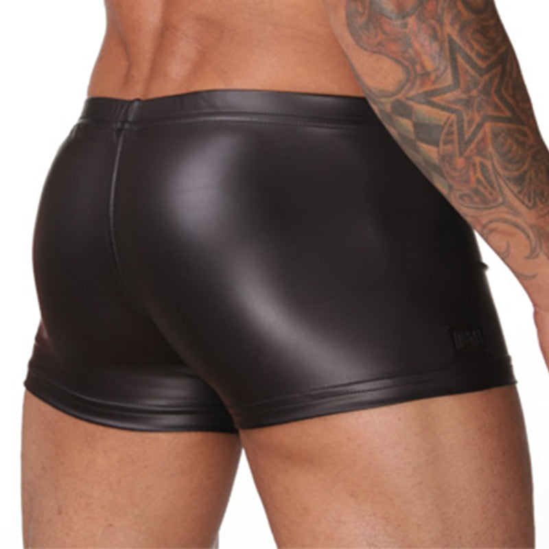 Plus Size Boxer Solid Low Waist Underwear Man Faux Leather Boxer Homme Shorts Underpants Cueca Black Blue Men's Clothing MPS0063