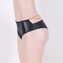 Knickers Women Faux Leather Plus Size Panties Hot Black Solid Mid Waist Soft Sexy Underwear Women Panty With Chain PS5062