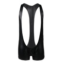 Body Erotic Faux Leather PU Black One-Piece Bodysuit Open Bust Sleeveless Wrestling Men Bodysuit Lingerie Sexy Costumes MPS001