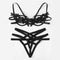 Harness Appliques Hollow Out Lenceria Sexy Women Intimates Black Thongs V-String Transparent Female Underwear Bra Set