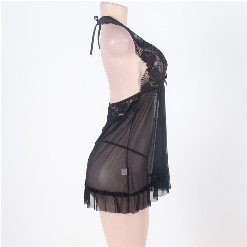 Sexy Underwear Women Erotic Lace Transparent Lingerie Plus Size V Neck Backless Baby Doll Erotic Dress 5XL 6XL 7XL RS70098