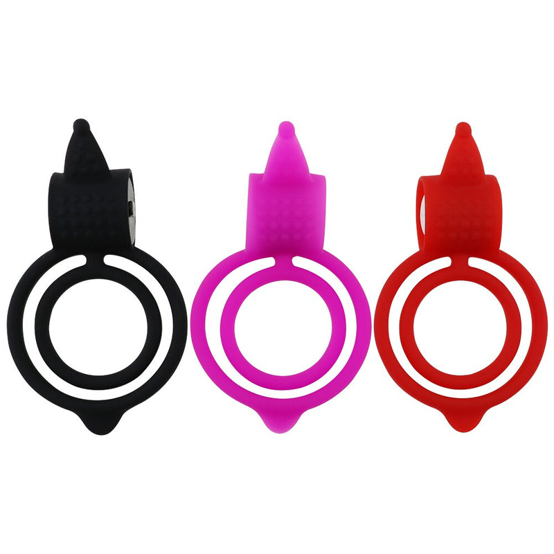 Silicone Elastic Double Cock Ring Vibrator Eggplant Men Penis Ring Delay Ejaculation G Spot Massage Sex Toys for Couples