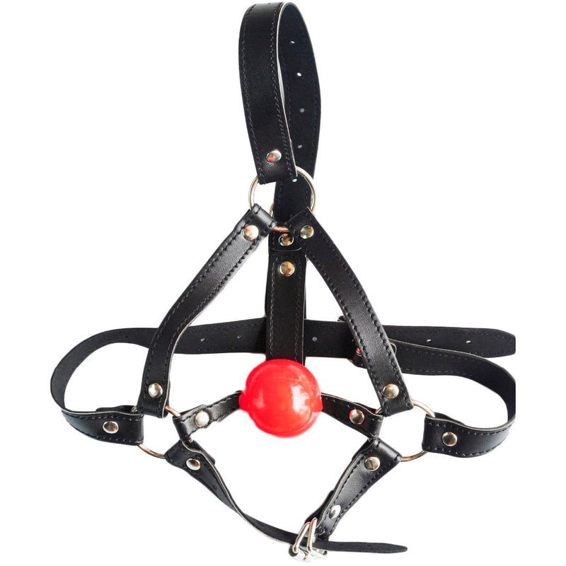 PU Leather head harness bondage open mouth gag restraint red silicone ball adult fetish SM sex game toys for women men couple