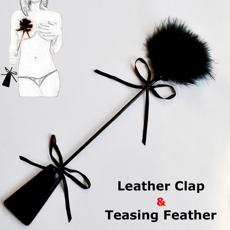 40cm PU leather spanking paddle slap clap flap whip on butt with flirt tickle feather SM sex adult game toy for women man couple