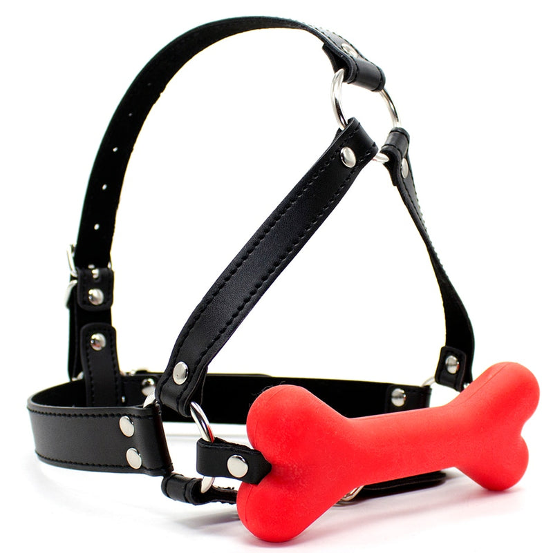 Silicone dog bone leather head bondage restraint harness open mouth gag fetish SM adult game oral sex toy for women men couple