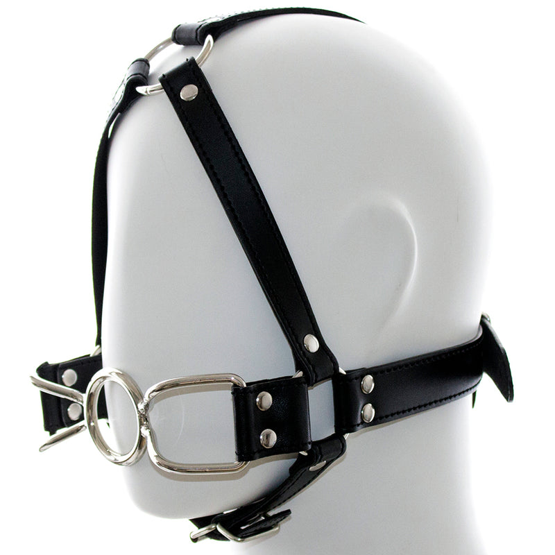 Leather head bondage restraint harness metal steel rings open mouth gag adult game SM blow job oral sex toy for women men couple