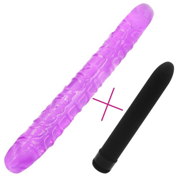 YEMA 2PCS Jelly Double Dong Realistic Long Dildo for Lesbian Couple&Multispeed Vibrator Sex Toys for Women Vibrador Sex Shop