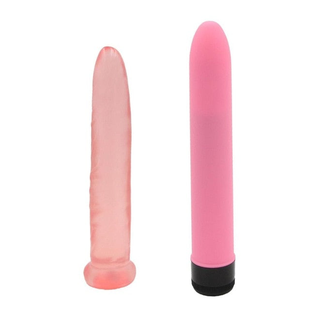 YEMA 2PCS Multispeed Magic Wand Vibrator&Short Realistic Dildo Anal Butt Plug for Beginner Adult Sex Shop Knob Type Speed